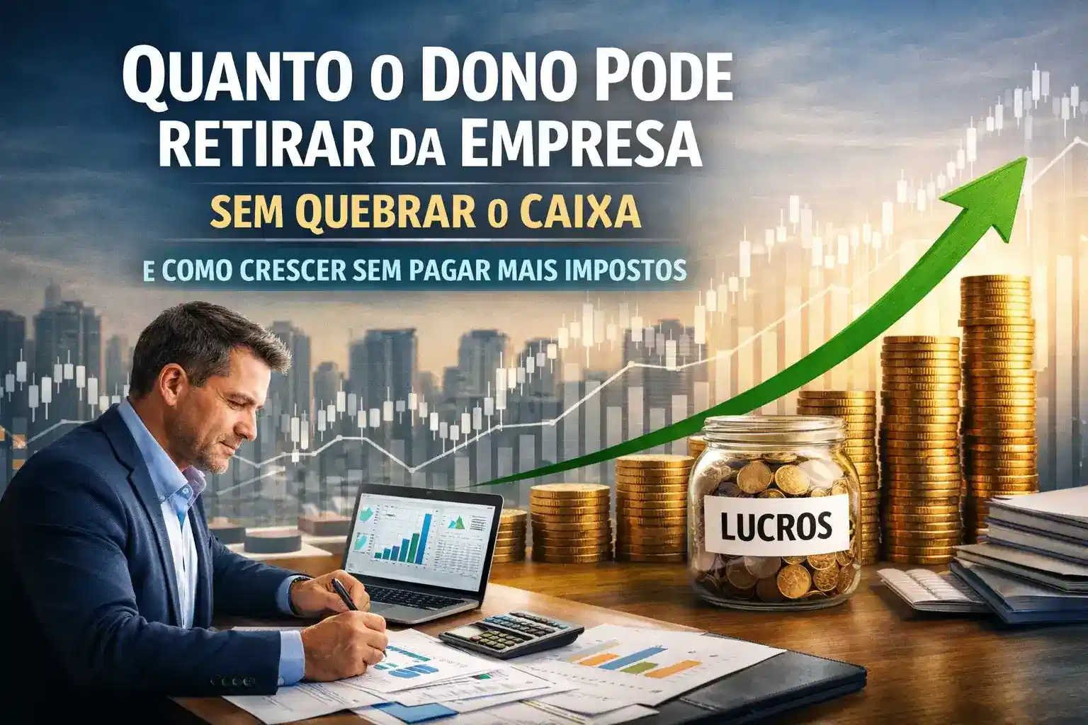 Capa do artigo “Gestão empresarial: quanto o dono pode retirar da empresa sem quebrar o caixa e como crescer sem pagar mais impostos”