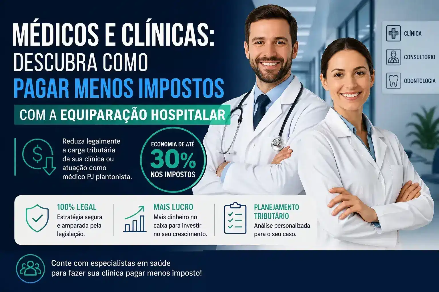 Capa do artigo “Médicos e Clínicas: Descubra Como Pagar Menos Impostos com a Equiparação Hospitalar”